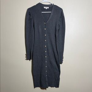 Nanette Lepore Women's Gray Ribbed Pearl Button Long Sleeve Dress Size Medium